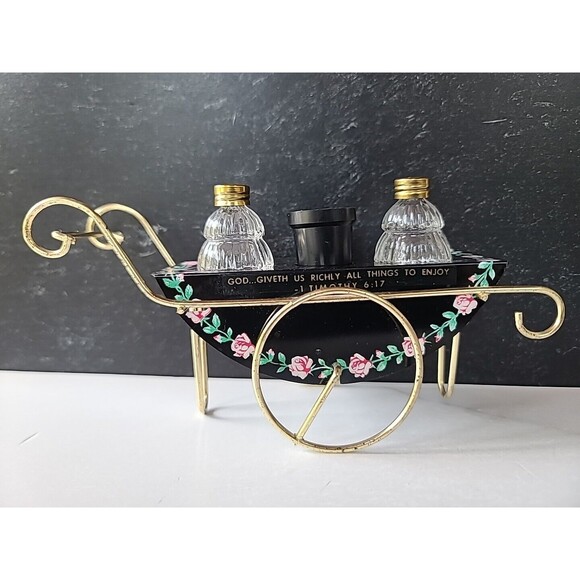 Push Cart Floral Salt And Pepper Shakers Vintage - Picture 2 of 10
